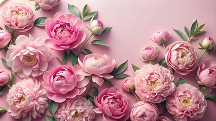 Aufkleber - Delicate Pink Peonies in Full Bloom, Arranged on a Soft Pink Background, Creating a Romantic and Elegant Floral Display