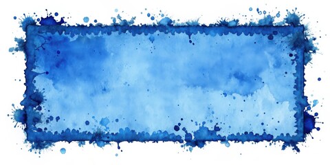 Aufkleber - A Rectangular Watercolor Frame with Splashes of Blue Paint