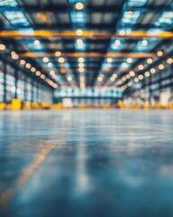 Poster - Abstract Warehouse Interior with Blurry Lights and Industrial Atmosphere for Backgrounds and Overlays Showcasing a Modern and Spacious Environment