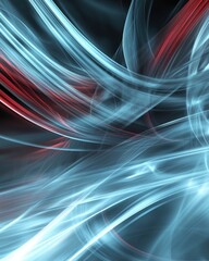 Poster - abstract blue and red light streaks on dark background creating a dynamic and flowing design with a 