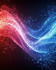 Poster - Abstract Energy Wave Flowing with Red and Blue Light Particles on a Dark Background Capturing Dynamic Movement and Futuristic Technology in a Digital Art Style