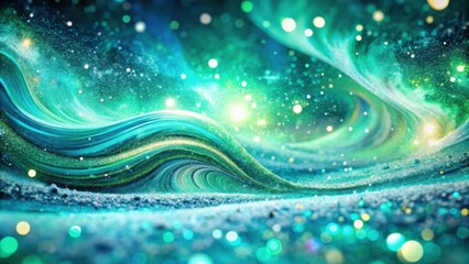 Poster - Abstract Teal and Green Glittering Swirling Landscape With Bokeh Lights