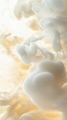Poster - ethereal white ink cloud swirling in golden liquid creating a mesmerizing abstract background with s