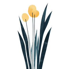 Aufkleber - Stylized minimalist botanical illustration featuring yellow flower heads and slender foliage in elegant simplicity