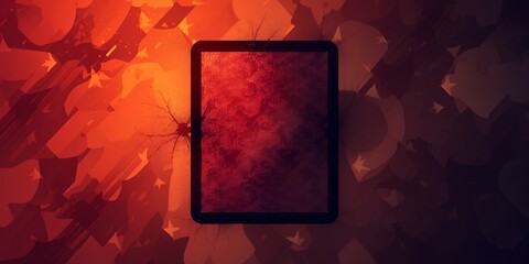 Poster - A tablet surrounded by orange and red bokeh lights with a dark screen and black frame edge