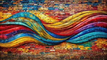 Aufkleber - A colorful wave sculpted into a brick wall, a vibrant and dynamic artistic expression