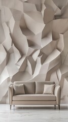 Poster - Elegant living room featuring a stylish sofa against a textured geometric wall adding depth and sophistication to the interior design with bright light