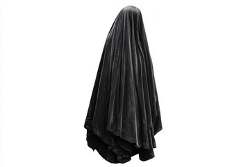 Poster - ethereal figure draped in flowing black velvet against a stark white backdrop creating a mysterious 
