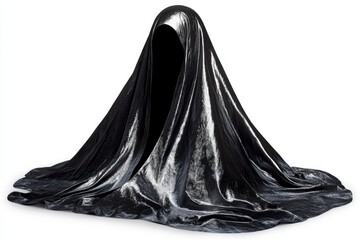 Poster - Ethereal black fabric draped in mysterious form against a bright white backdrop creating a dramatic visual mood with elegant folds and shimmering texture in a studio shot