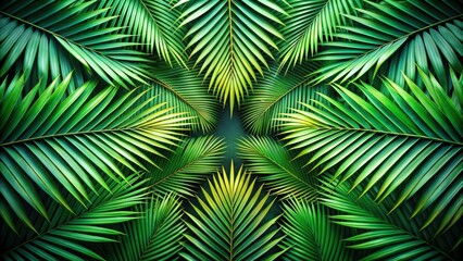 Fototapete - A symmetrical arrangement of vibrant green palm fronds, forming a captivating pattern of nature's artistry.