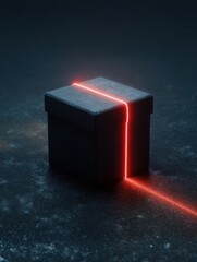 Poster - minimalist dark box with vibrant red light accent on textured surface creating a modern and stylish 