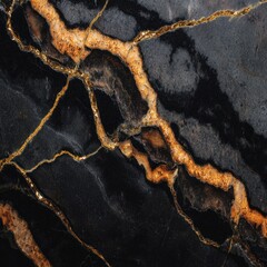 Poster - Elegant Black Marble Stone Texture with Golden Veins for Luxury Interior Design Projects