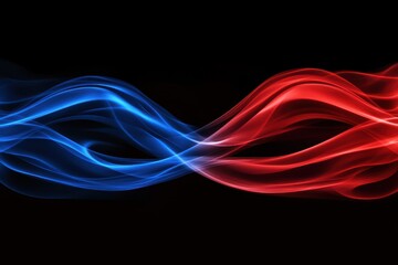 Poster - Swirling red and blue smoke patterns on a black background create an artistic visual experience, Red and blue smoke swirling on black background