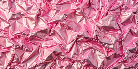Poster - A close-up photograph of a textured pink metallic surface with a crumpled and wrinkled appearance