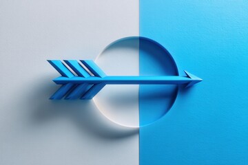 Poster - blue arrow on split background representing direction precision and focus in a modern minimalist sty