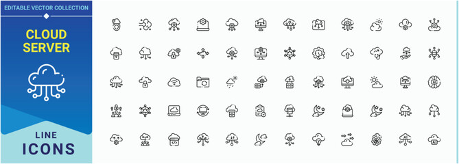 Poster - Cloud Server icon. Includes symbols for storage, tech, data, hosting, computing, technology and more. Cloud Storage icon set. Icons for UI design. Editable stroke. Vector collection.