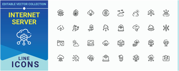 Poster - Internet Server icon. Contain linear sign network, tech, cloud, computing, server, technology and more. Cloud Server icon set. Collection for mobile and web apps. Editable vector illustration.