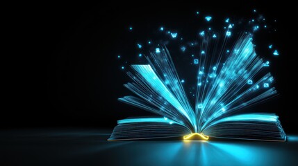 Poster - Glowing open book with digital icons