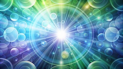 Poster - Abstract background with vibrant green and blue glowing circles and a central bright light radiating outwards.