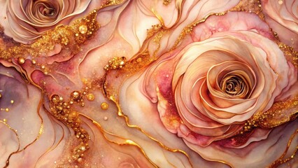 Aufkleber - Abstract Rose with Golden Shimmer and Swirling Patterns in a Pastel Palette