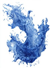 Poster - Dynamic water splash in shades of blue on a clean white background showcasing motion and purity