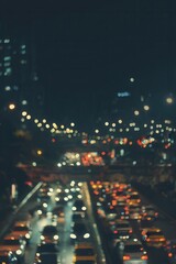 Poster - Urban Nightscape Blurred Lights of City Traffic and Buildings in the Distance Abstract View