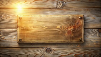 Aufkleber - A rustic wooden sign with a warm, golden hue, nailed to a weathered wooden surface, bathed in the glow of sunlight.