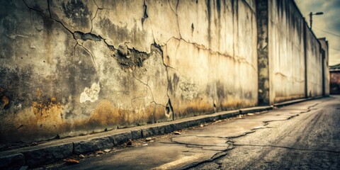 Aufkleber - A weathered concrete wall stands beside a cracked asphalt street, revealing signs of time and neglect.