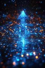 Poster - digital illustration of a glowing upward arrow representing progress and technology