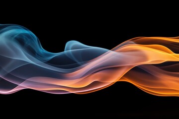 Poster - Captivating thick smoke swirling in a mesmerizing orange and blue hue against a dark backdrop, a beautiful thick smoke with an orange-blue tint creeps over the surface