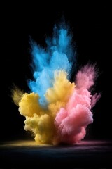 Poster - Vibrant Explosion of Colored Powder Against a Dark Backdrop for Creative Projects