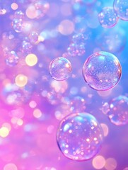 Poster - Dreamy bubbles floating in ethereal light with soft pink and blue hues creating a magical atmosphere