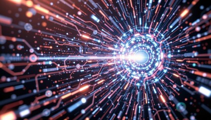 Fototapete - Futuristic energy burst digital realm abstract visualization high-tech environment dynamic perspective inspiring innovation