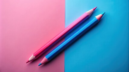 Aufkleber - Two colored pencils, one pink and one blue, cross over a split background of pink and blue.
