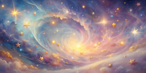 Aufkleber - A mesmerizing swirl of celestial clouds adorned with shimmering stars and a bright glow in the center.