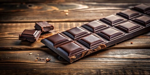 Poster - A Partially Eaten Chocolate Bar with a Few Pieces Broken Off Lies on a Rustic Wooden Surface