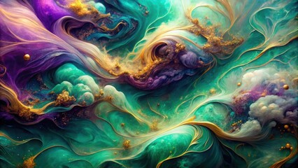 Aufkleber - Abstract Swirling Colors and Golden Dust, a Symphony of Fluid Forms