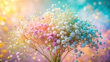 Poster - Delicate Wildflowers Bloom Against a Vibrant, Blurred Background of Pastel Hues