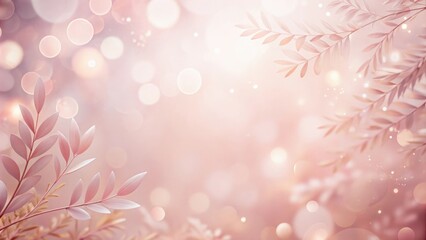 Poster - A delicate arrangement of light pink leaves against a soft, blurred background with warm bokeh lights.