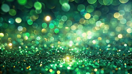 Poster - A shimmering emerald and gold background with defocused circular lights and sparkling glitter