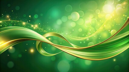 Poster - Abstract Green Background with Golden Swirls and Sparkling Lights