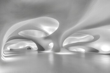 Poster - Elegant Interior Architecture with Smooth White Surfaces and Dynamic Lighting in a Modern Design Space