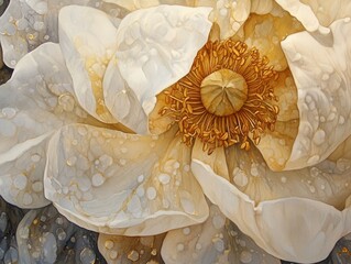 Poster - Elegant ivory flower with golden accents in a dreamy watercolor style close up capturing delicate petals and intricate details for botanical themes