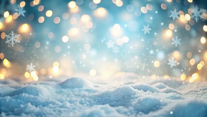 Poster - A soft, blue and white winter scene with sparkling lights and delicate snowflakes, creating a magical atmosphere.