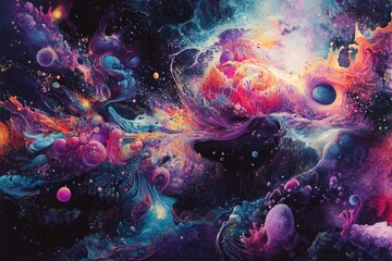 Poster - ethereal cosmic nebula artwork featuring vibrant colors and swirling patterns in a dreamy galaxy spa