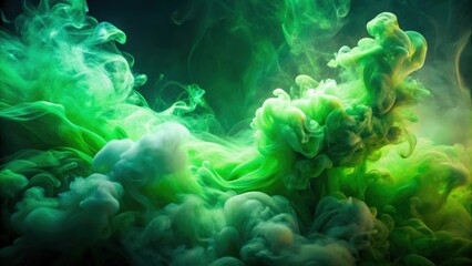 Fototapete - Abstract Green and White Smoke Swirls on a Dark Background