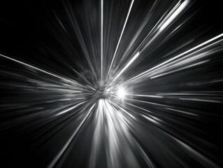 Poster - Abstract monochrome light streaks converging point speed motion time travel concept futuristic design element background high speed tunnel effect black and white