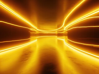 Poster - Abstract golden light streaks illuminate a futuristic tunnel creating a sense of movement and dimension with a warm and inviting glow enhancing the depth and perspective