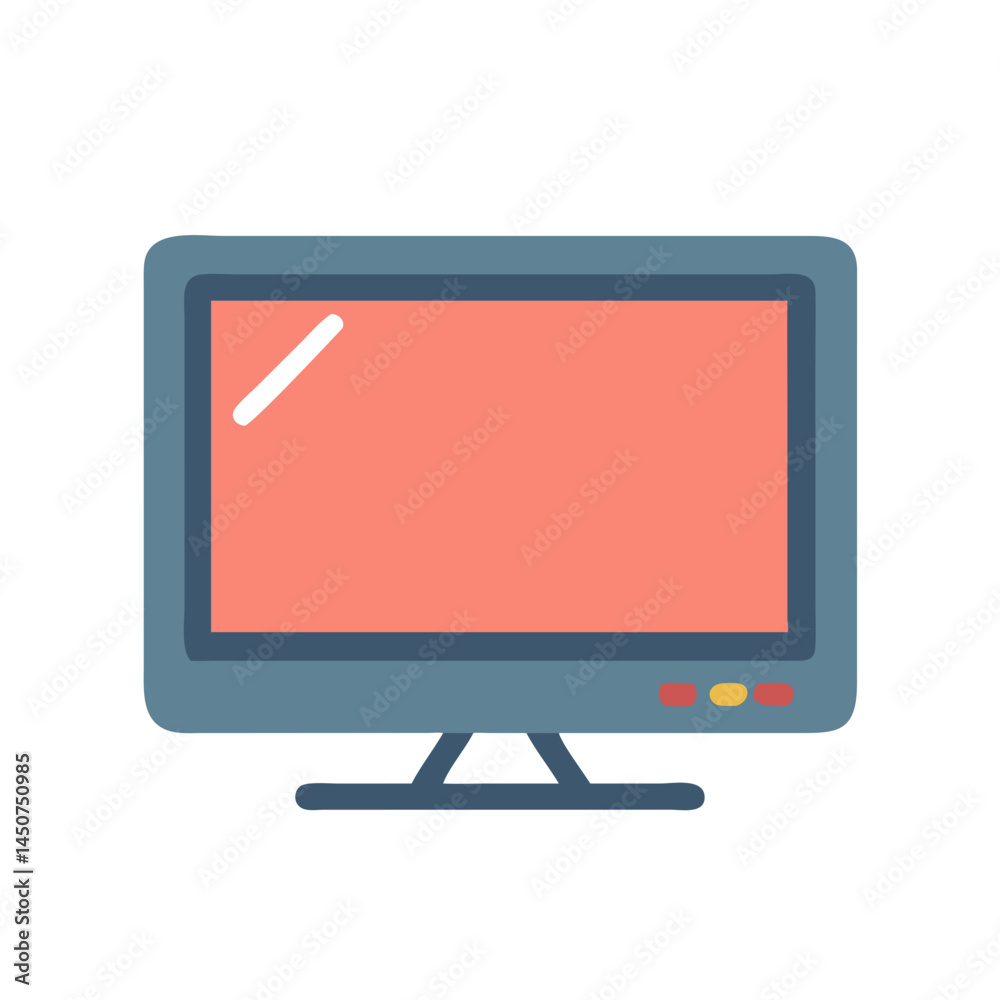 Blue flat screen television icon with red screen
