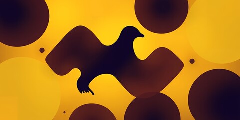 Poster - A stylized black bird silhouette on a yellow background with overlapping dark circles
